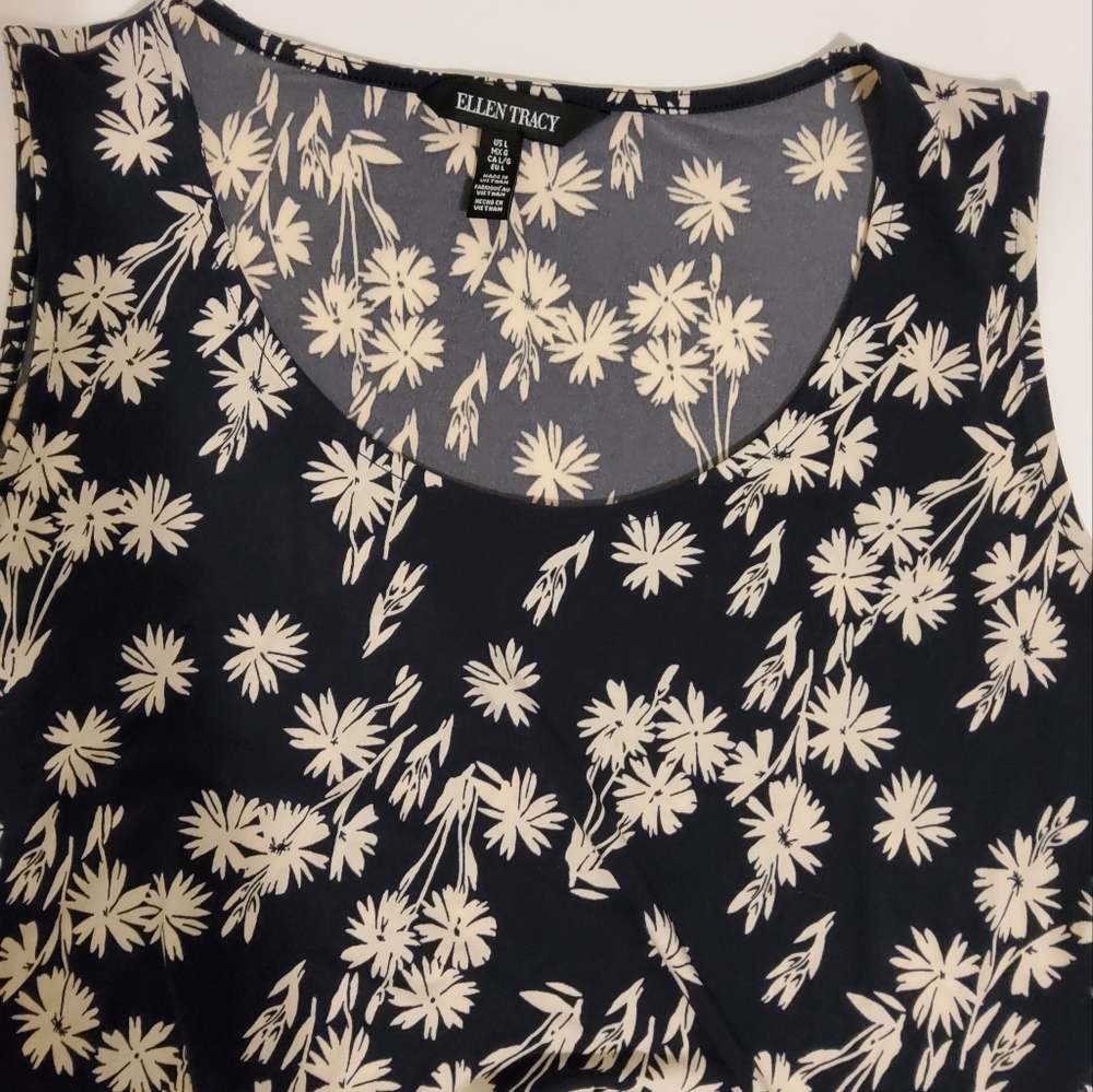 Ellen Tracy Black/White Floral Print Sleeveless Side Knotted Wrap Dress Size L - Picture 9 of 9